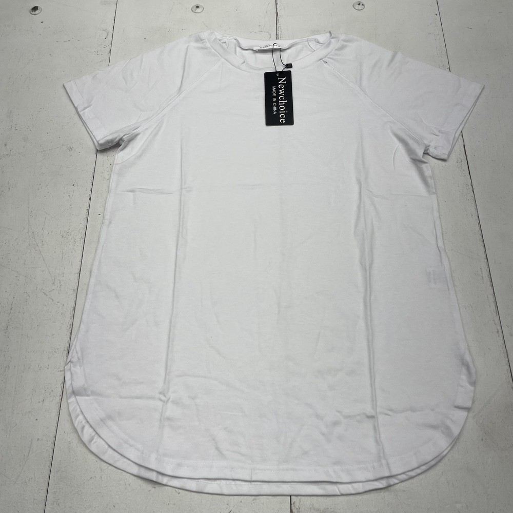 Newchoice Shirt Mens Medium White Raglan Curved Hem Short Sleeve Stretch Tee