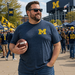 Michigan Wolverines T Shirt Men’s 2XL Gray Distressed Logo Fanatics NCAA