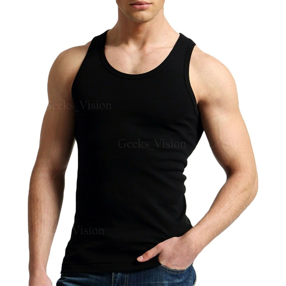 6 Packs Men’s White/Black A-Shirts, “100% Cotton TANK TOP “