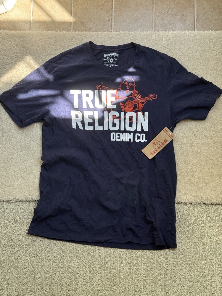 $65 TRUE RELIGION T Shirt New With Tags Navy BUDDHA Short Sleeve Designer NWT