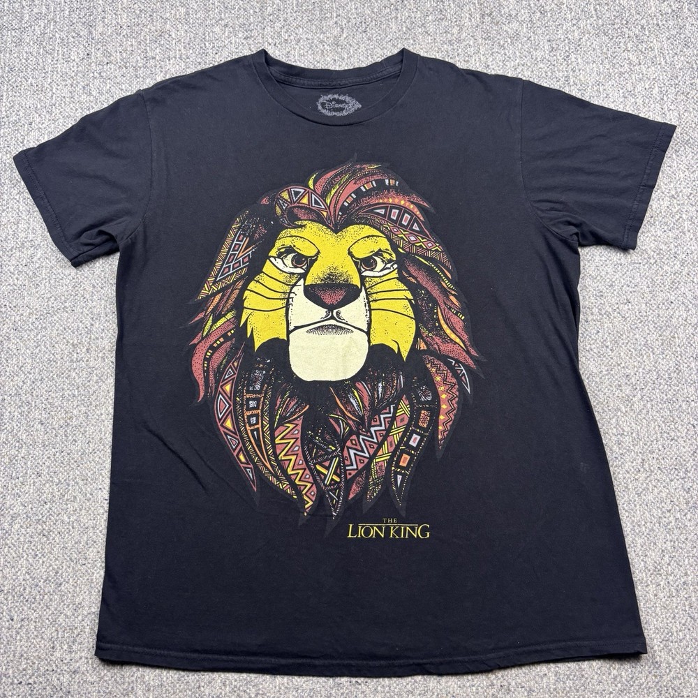 Disney The Lion King Mufasa Simba Tribal Head Black Graphic T-Shirt Women’s Sz L