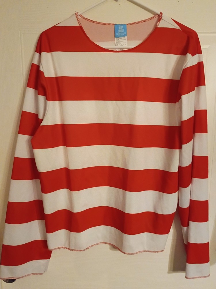 Red and White Striped Long Sleeve Shirt Medium M Crewneck Costume Where’s Waldo