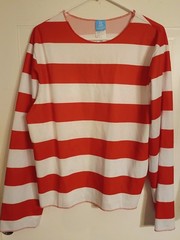Red and White Striped Long Sleeve Shirt Medium M Crewneck Costume Where’s Waldo