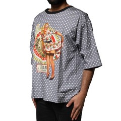 DOLCE & GABBANA T-shirt Gray Polka Dot Pin-Up Print Crew Neck IT48/US38/M 420usd