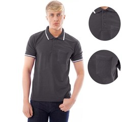 Men’s Polo Short Sleeve Pique Plain Single Tipping Chest Pocket Casual Tee Top