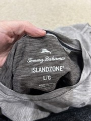 Tommy Bahama Light Gray V-Neck Short Sleeve Shirt IslandZone UPF 30 Casual Sz L