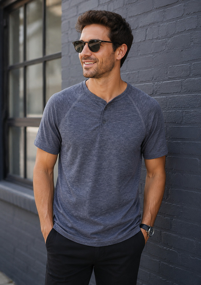 J Crew Mens Performance Henley Shirt Large Gray Lightweight Stretch Casual Tee