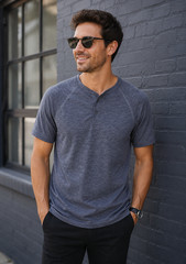 J Crew Mens Performance Henley Shirt Large Gray Lightweight Stretch Casual Tee