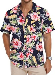 Men’s Hawaiian Shirt Floral Print Short Sleeve Button Down Casual Beachwear Top