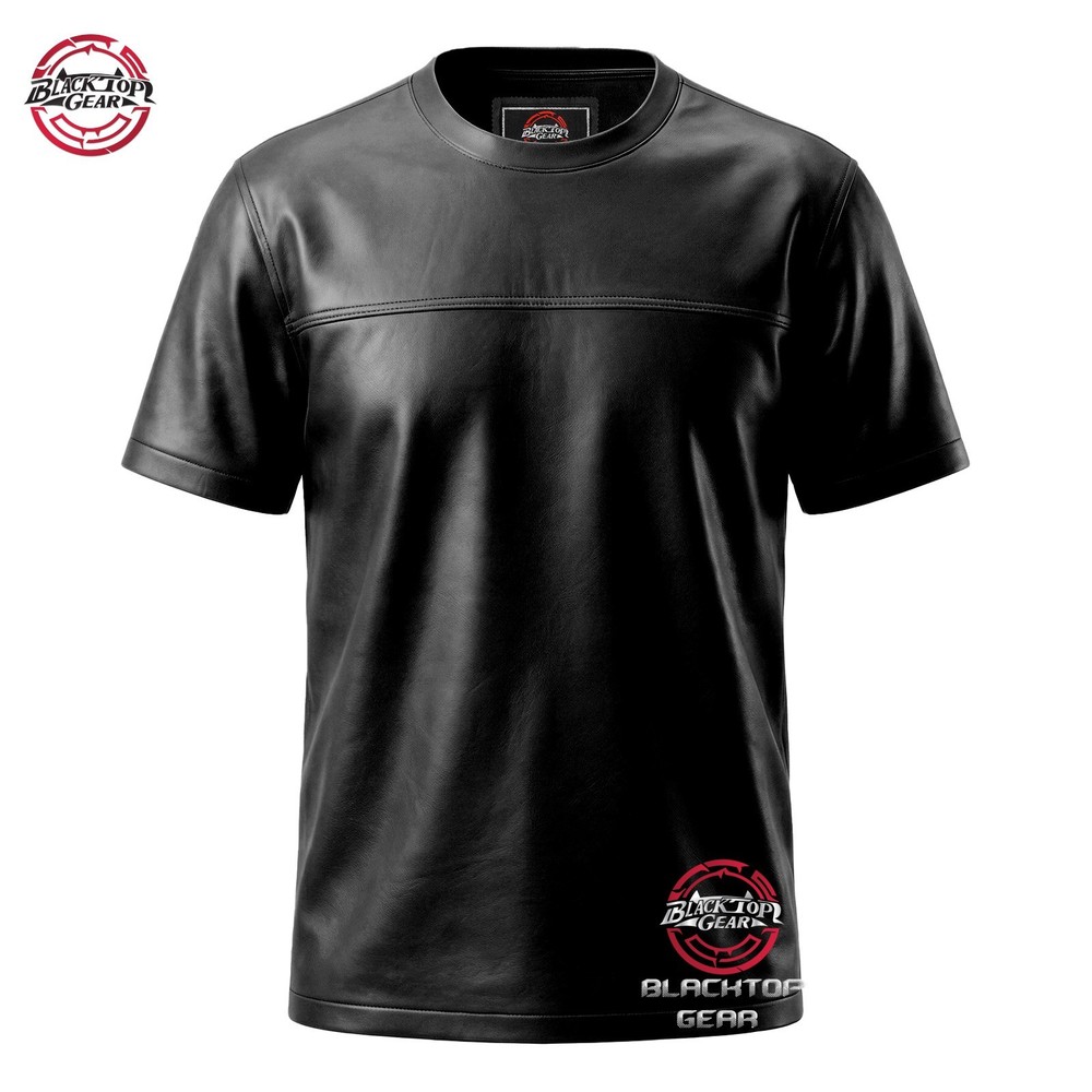Men’s Genuine Lambskin Leather T-Shirt Black White Classic Leather Tee All sizes