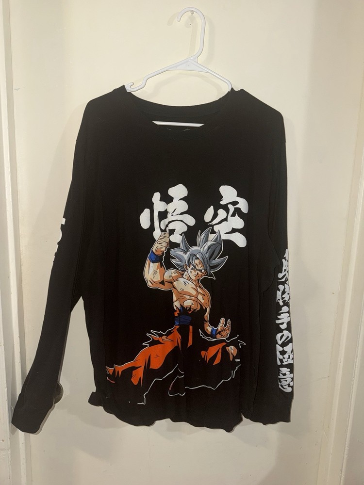 Dragon Ball Z Super Saiyan Goku Long Sleeve Shirt Japanese Lettering 2XL