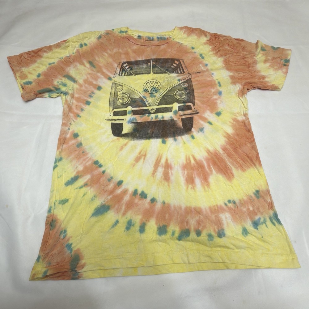 Volkswagen OEM VW Bus Hippie Tshirt Yellow Tie Dye Graphic Tee Fits Like Sz M