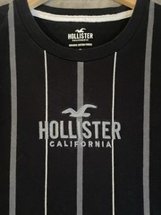 Hollister California Mens Black Striped Logo Crew Neck Short Sleeve T-Shirt S