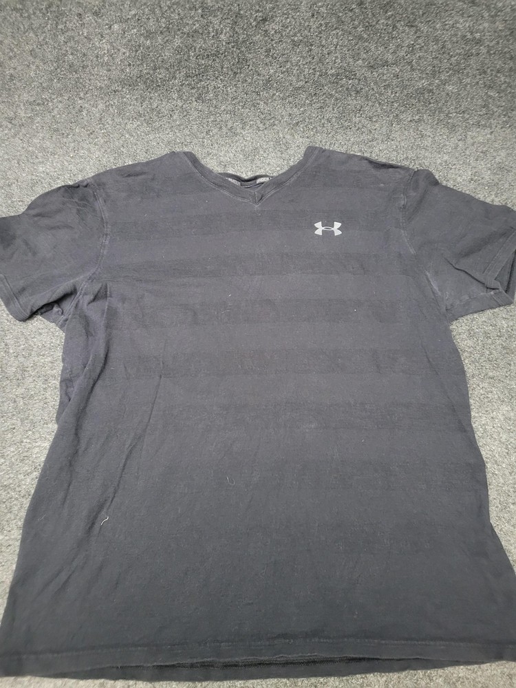 Under Armour Shirt Mens Large Black HeatGear Logo Crew Neck Moisture Wicking