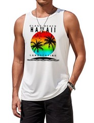 Mens Graphic Tank Tops Sleeveless T Shirt Hawaiian Palm Tree Vacation Tank