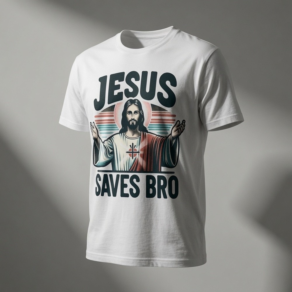 Jesus Saves Bro Shirt Funny Christian Retro Graphic Tee Men Faith Gift
