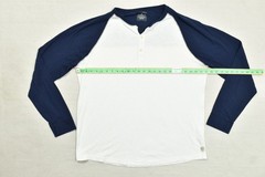 American Eagle Mens XXXL Waffle Knit Henley Raglan Sleeve Shirt Blue White 3XL