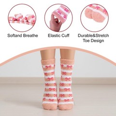 Pink Fuzzy Socks Cozy Fluffy Winter Warm Slipper Socks Bow Womens Gifts