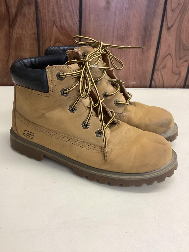 Skechers Boots Mens Size 5.5 Tan Work Lace Up Synthetic Leather Outdoor 93158L