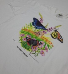 Vintage 90s Butterfly Garden Art Print Shirt Vtg Nature Flowers USA Multicolor