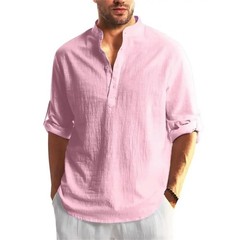Autumn Men Cotton Linen Henley T-Shirt Lightweight Breathable Casual Top Gift