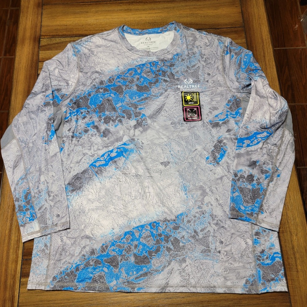 Realtree Fishing LS UPF30 Flex Fabric Grey Shirt – Size 2XL (50-52) NWT