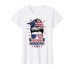 Patriotic AF Pregnant Mom Messy Bun 4th of July Funny Maternity T-Shirt