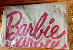 Barbie T-Shirt Unisex Adult Light Gray with Pink Ombre Letters “Barbie”
