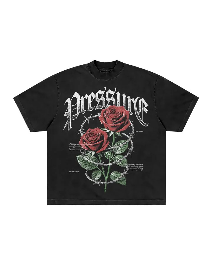 Men’s Vintage Washed Graphic T-Shirt Rose Barbed Wire Print Gothic Streetwear Te