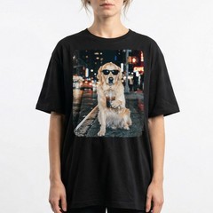 Golden Retriever Shades Cold Brew Neon Street Unisex T-Shirt Funny Dog Lover Tee