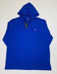 Polo Ralph Lauren Hooded Pullover Mens Medium Solid Blue Jersey T-Shirt Pony