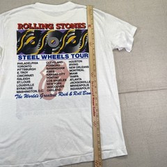 Vintage Rolling Stones Shirt Mens L White Concert Rock 80s Steel Wheels Tour