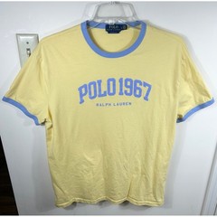 Polo Ralph Lauren Ringer T-Shirt Mens L Yellow Blue Polo 1967 Spell Out LOGO