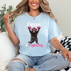 Feral and Fighting. Raccoon Breast Cancer Awareness Support T-Shirt