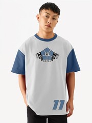 Men Printed Drop-Shoulder Sleeves Applique T-shirt