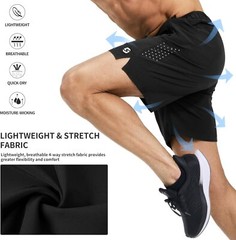 Men’s Running Athletic Shorts 7 Inch Quick Dry Lightweight Large, Black