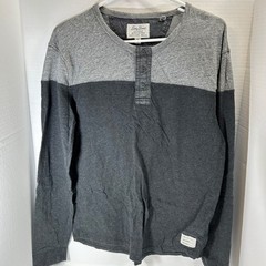 Lucky Brand Men’s Medium Henley Shirt Long Sleeve Gray Two-Tone 1/4 Button