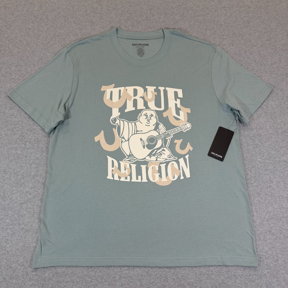 True Religion Multi-Horseshoe Puff Print Graphic Tee 700949 Men’s XL Green NWT