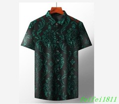 Chic Mens Hollow Out Floral Lace Shirts Short Sleeve Thin Lapel Tops Club Shirts