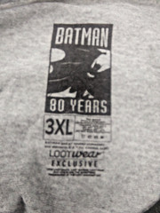 Batman DC Comics 3/4 Sleeve T-shirt 3XL Uni Gray 80th Anniversary