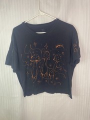 Pharrahisdope Hand Painted Bleach Art Cropped T Shirt Size L Mushrooms Stars Eye