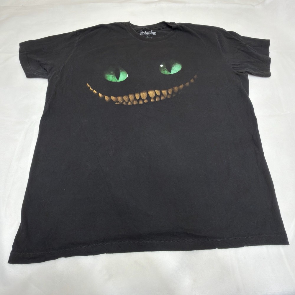Disney Alice in Wonderland Chesire Cat Tshirt Black Graphic Tee Size XL