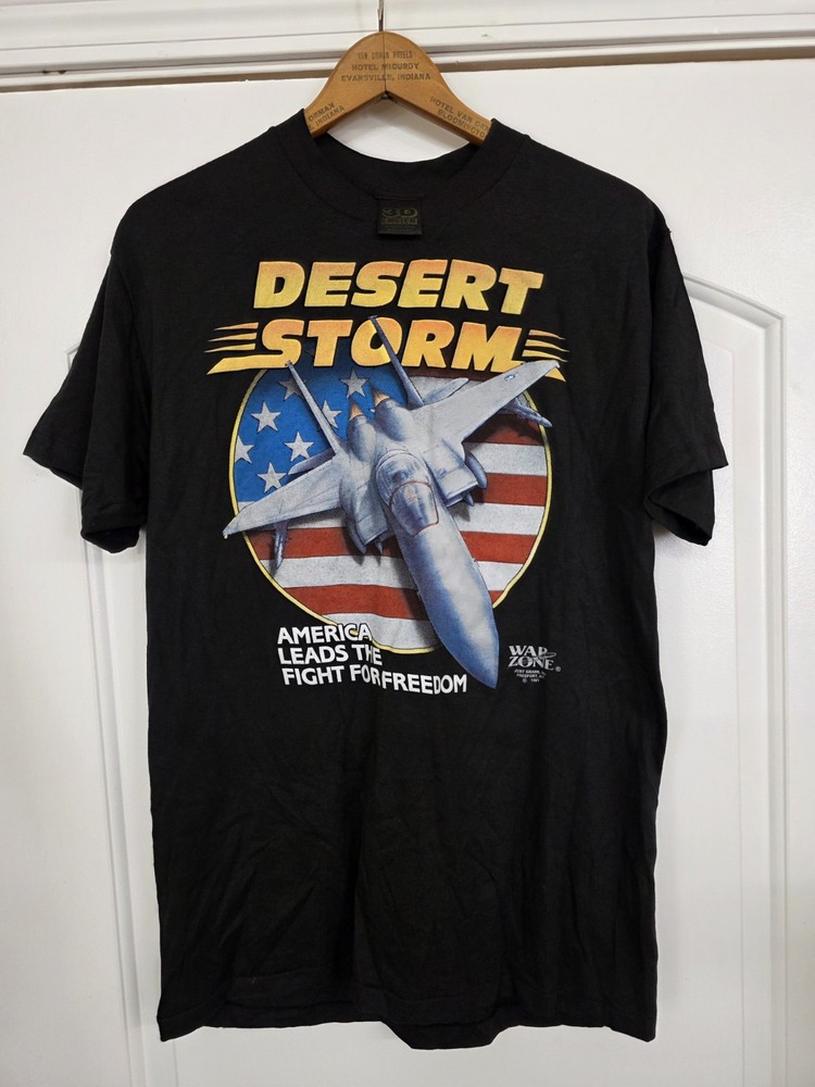 Vintage Just Brass 3D Emblem Shirt Desert Storm 1991 USA Made 50/50 Size Large