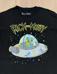 L XL Mens Adult Swim RICK and MORTY Black Tee Shirt Top Lot 2 UFO Skull Eyeballs