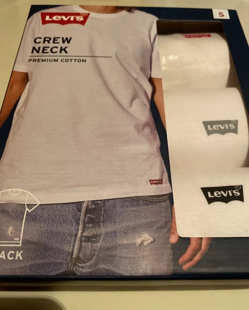 LEVI’S Men’s White 3Pack Crew Neck White T Shirts Premium Cotton Choose Size
