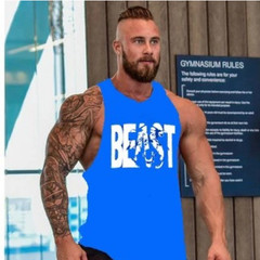 Men’s BEAST Print Stringer Tank Top Gym Fitness Workout Sleeveless Vest