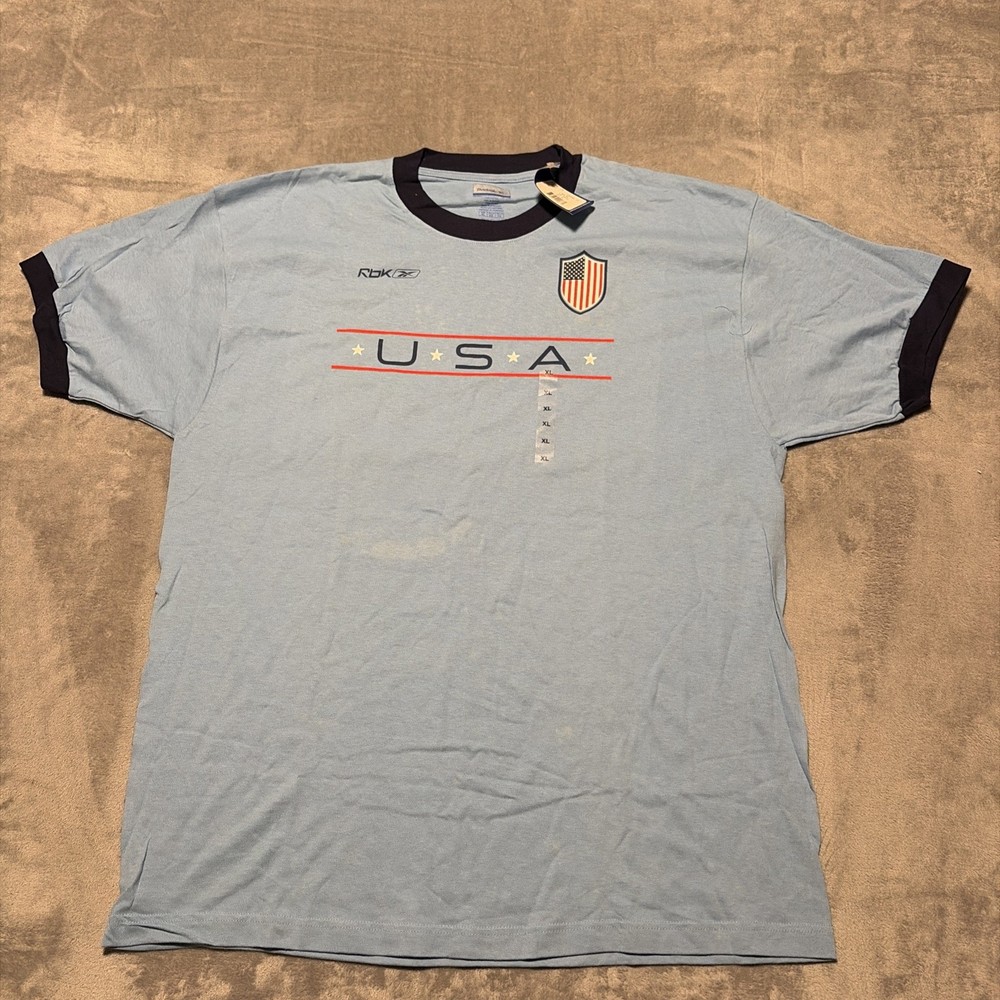 Vintage Reebok USA Ringer Tshirt – New W/ Tags – Size XL – Red White & Blue NWT