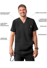 Adar Addition Scrubs For Men – Modern Multi Pocket V-Neck Scrub Top