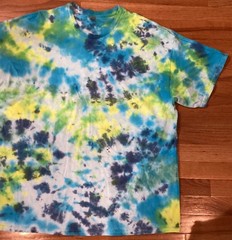 Gildan Heavy Cotton Tye Dye T Shirt Size 2XL Teal Blue Yellow Green Distressed