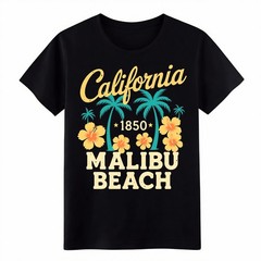 California Malibu Beach Cotton T-Shirt,Tropical Graphic Tee for Vacation&Gifting
